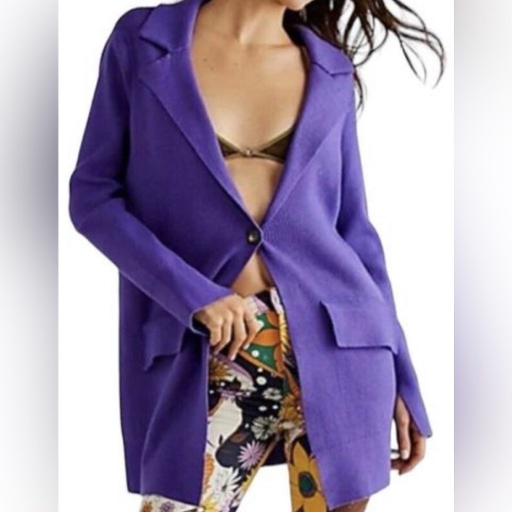 Anthropology Free People Vibrant Purple Ribbed Long Sweater Cardigan